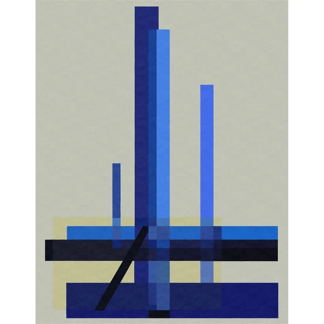 Tapis personnalisé crème, beige et bleu d'après László Moholy-Nagy, Composition C XII