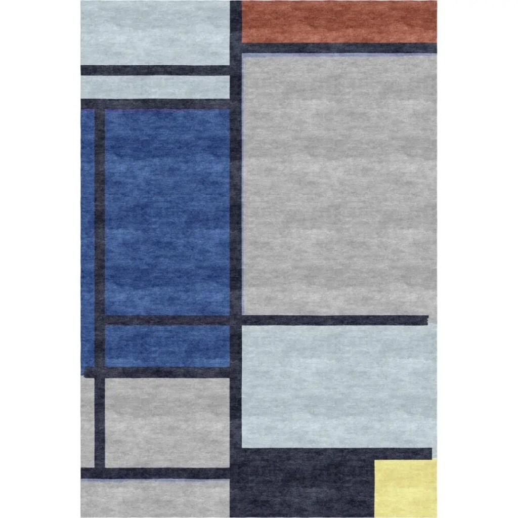 Tapis d'après Piet Mondrian - Composition avec du rouge, du bleu, du noir, du jaune et du gris