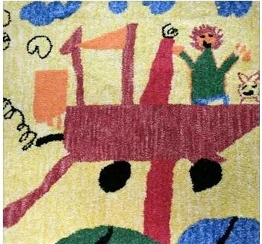 Yellow and vibrant rug inspired by children's artwork.
