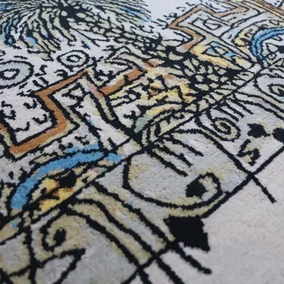 Custom handknotted rug crafted after a client's father's artwork