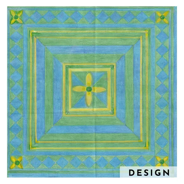 Blue, green, yellow geometric rug from mother to daughter