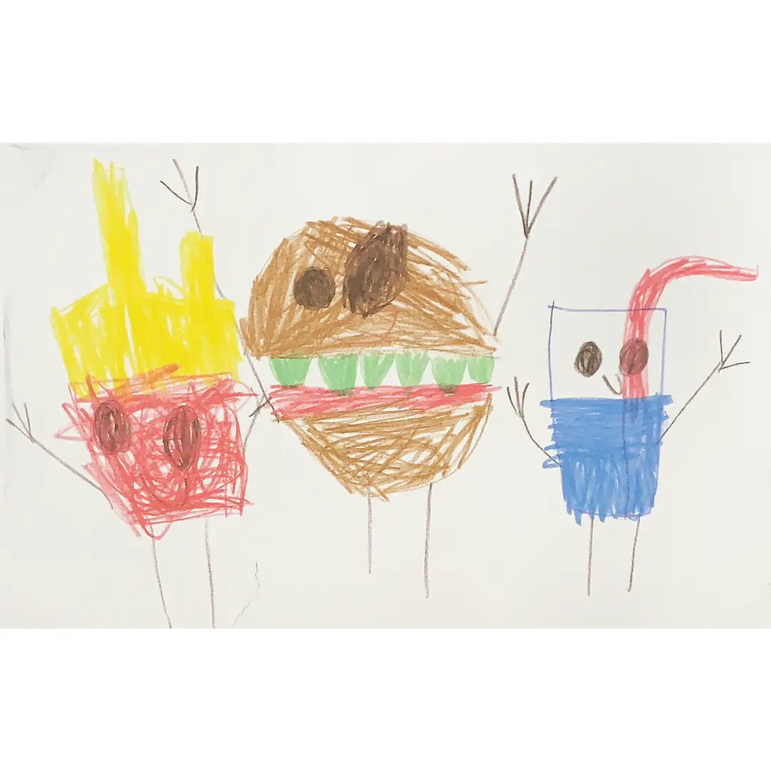 El arte infantil de las patatas fritas, la hamburguesa y el refresco, que inspiró su propia alfombra a medida