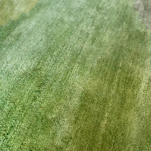 Green rug in linen, bespoke handknotted