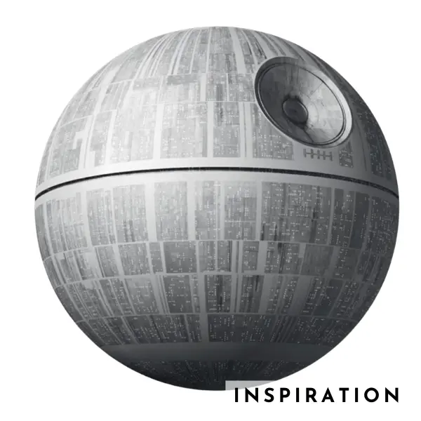 Handknotted bespoke rug inspired by Death Star from Star Wars
