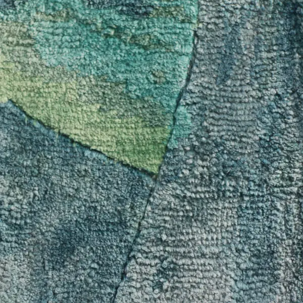 Handknotted rug in pure tencel in green and turquoise shades, shiny