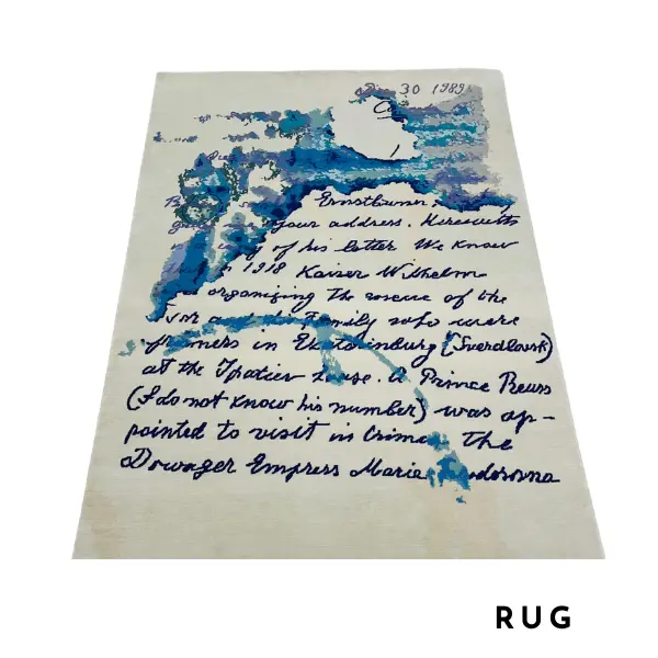 Handwritten family letter bespoke handmade rug