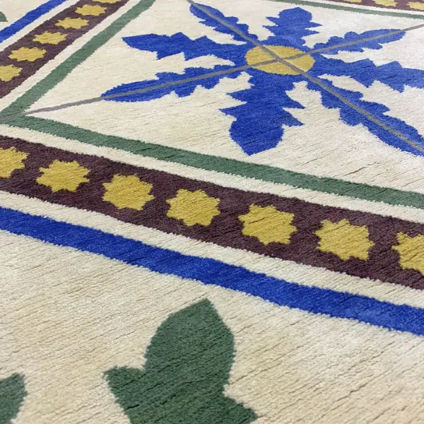 Linen handknotted rug inspired by beautiful floor tiles