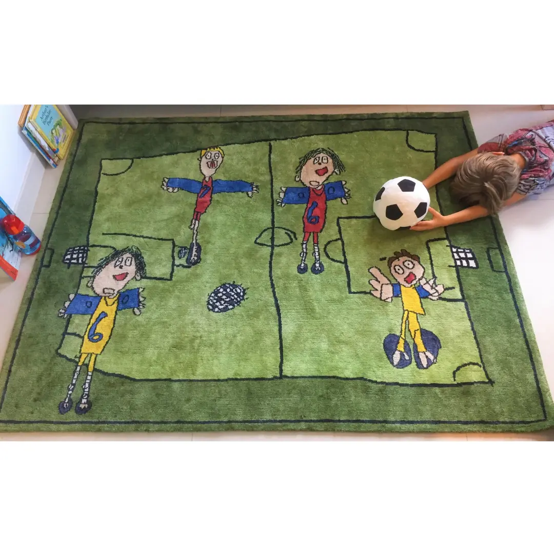 La alfombra más especial para un niño amante del fútbol basada en sus propios dibujos