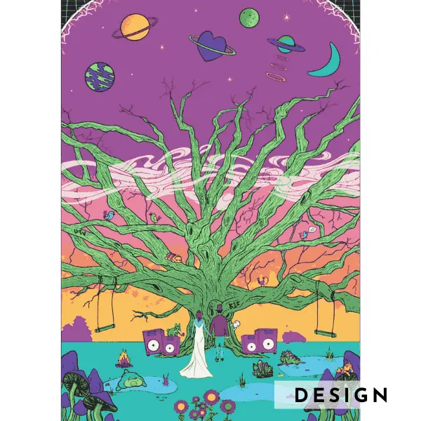 Purple rug for wedding gift with tree and couple, original design
