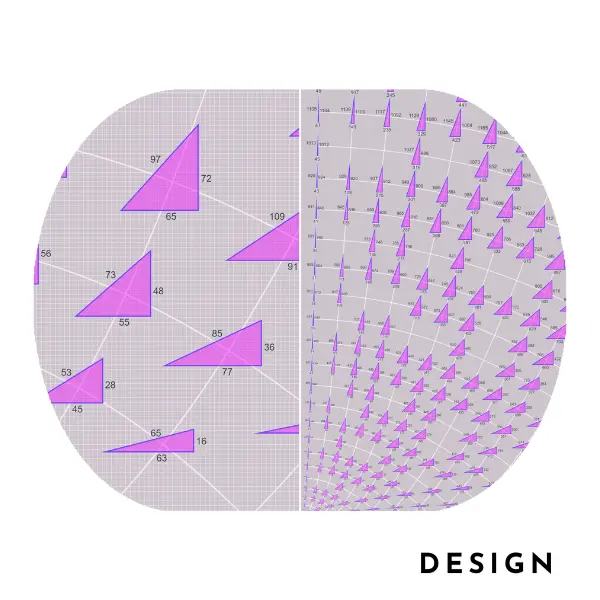 Pythagorean theorem bespoke rug, grey, pink, purple, numbers, lines