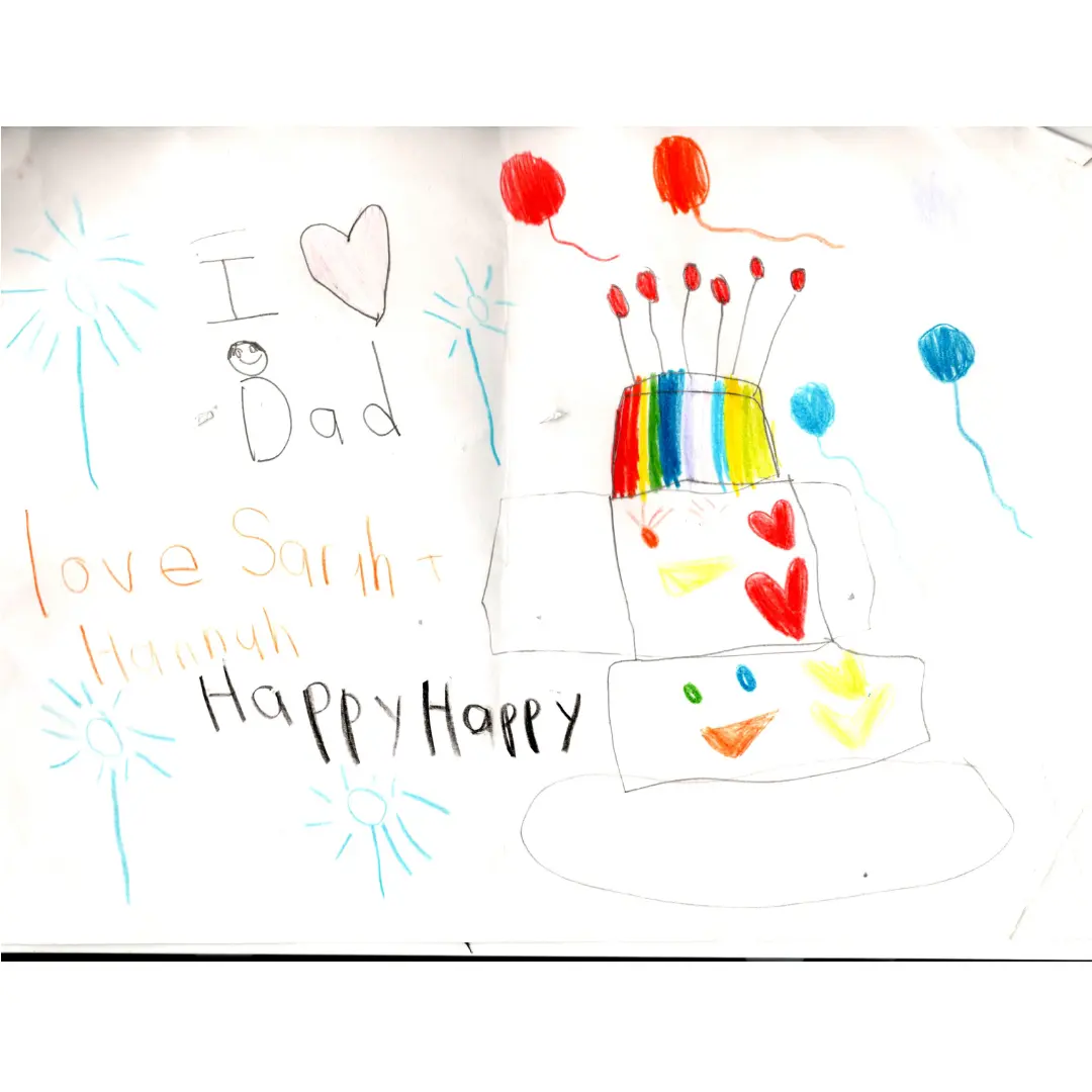Dulce dibujo y nota de las hijas a su padre en el Día del Padre que se convirtió en la alfombra más especial para él