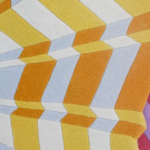 Yellow and white star rug by Annika Johansson after carving
