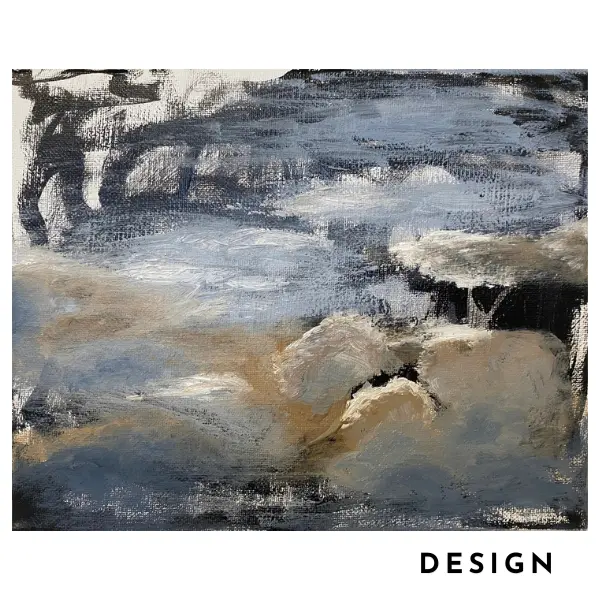 Peinture abstraite originale de l'artiste Ashley January, dans les tons marron, gris, blanc et noir.
