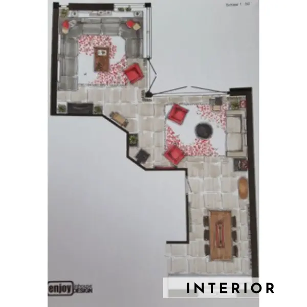 Tapis conçu sur mesure pour compléter un salon d'inspiration japonaise, avec des fleurs de cerisier en gris et rose.