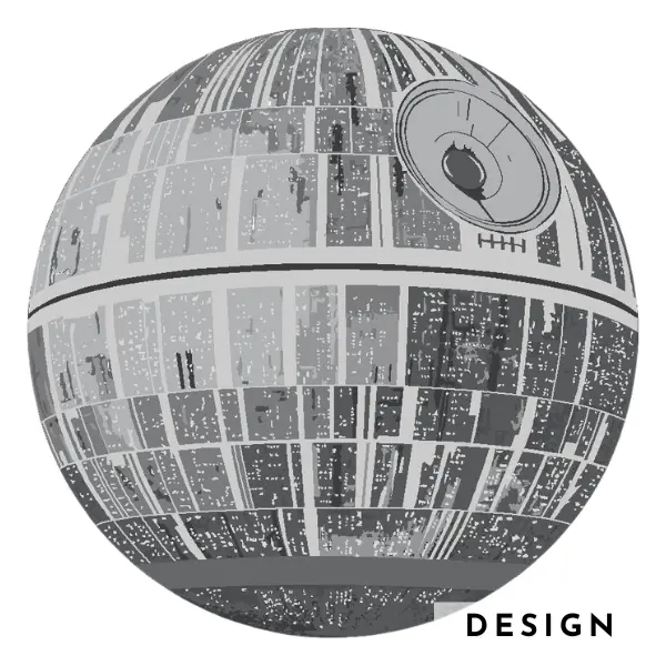 Design d'un tapis sur mesure noué à la main inspiré de l'étoile de la mort de Star Wars