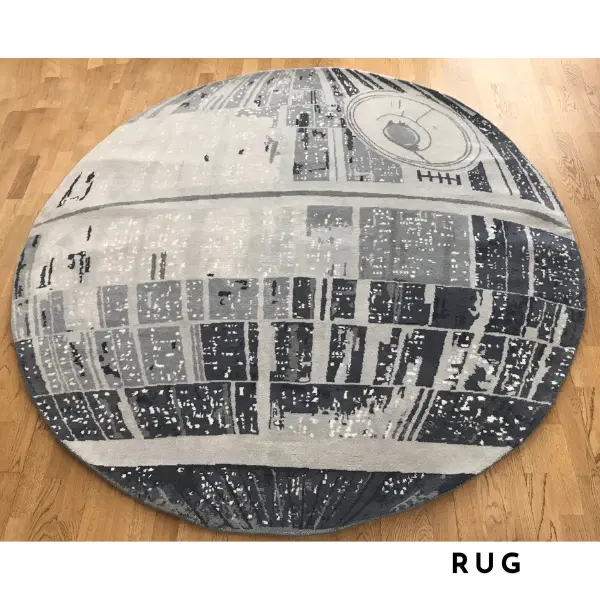 Tapis sur mesure noué à la main inspiré de l'Étoile de la Mort de Star Wars