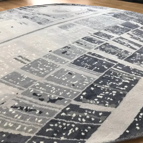 Tapis sur mesure noué à la main inspiré de l'Étoile de la Mort de Star Wars