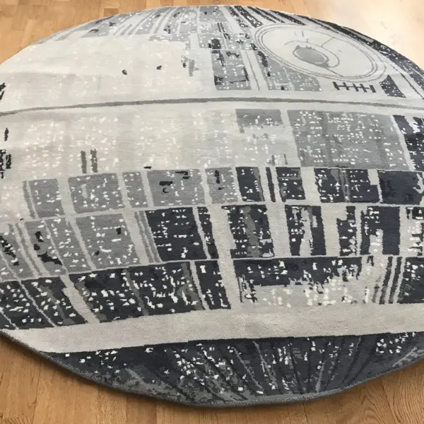 Tapis sur mesure noué à la main inspiré de l'Étoile de la Mort de Star Wars