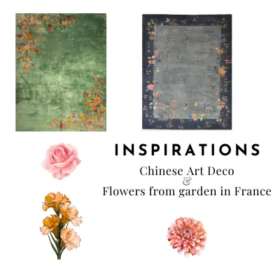 Tapis noué à la main inspiré de tapis chinois art déco vintage et de fleurs du jardin français (2)