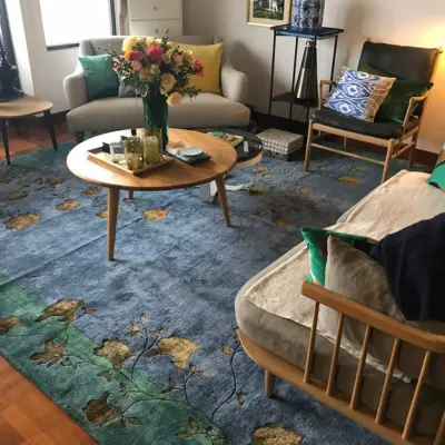 Tapis noué à la main inspiré de tapis chinois art déco vintage et de fleurs du jardin français (6)
