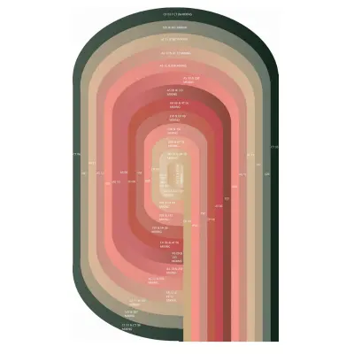 Design for Handtufted rug in pink, cream, and green gradients to match the interior in the master bedroom. With spiral, curved shape