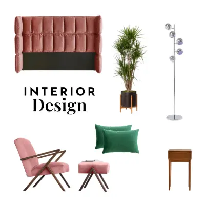 Interior design for Handtufted rug in pink, cream, and green gradients to match the interior in the master bedroom. With spiral, curved shape