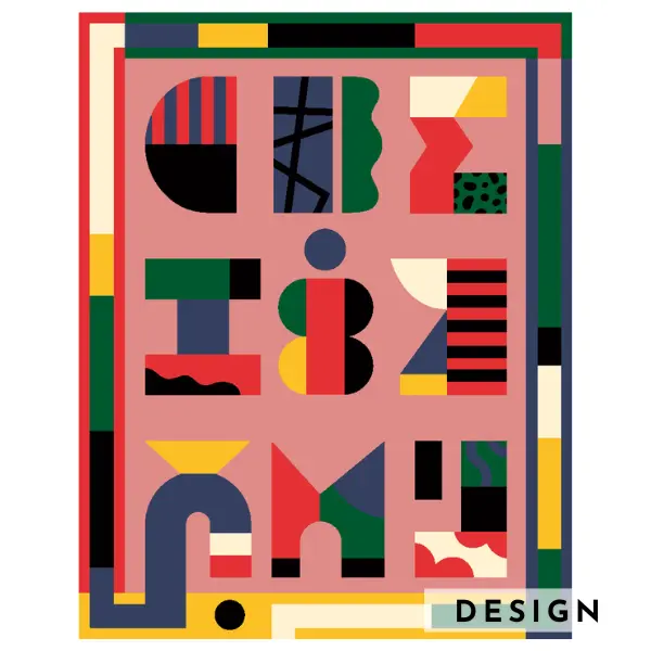 Design original de Camilla Falsini pour Tapis noué à la main, rose et coloré, avec des lettres graphiques 