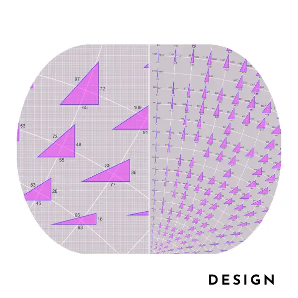 Tapis conçu pour les mathématiciens : Tapis sur mesure du théorème de Pythagore, en gris, blanc, violet et rose