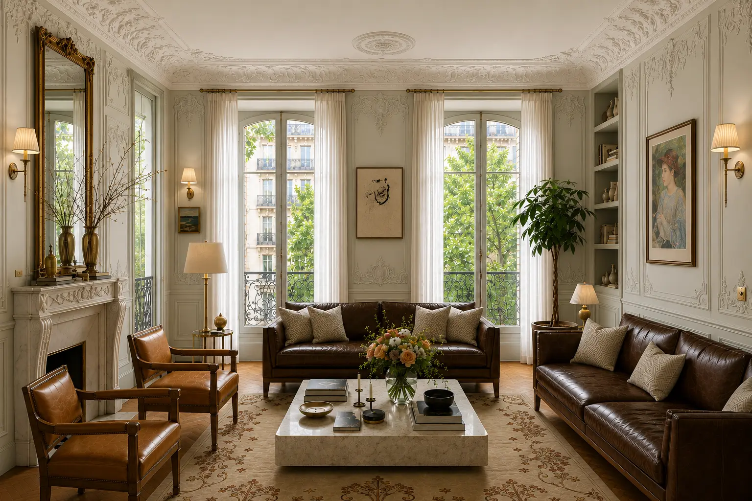 Wohnzimmer, Pariser Wohnung: maßgefertigter Teppich