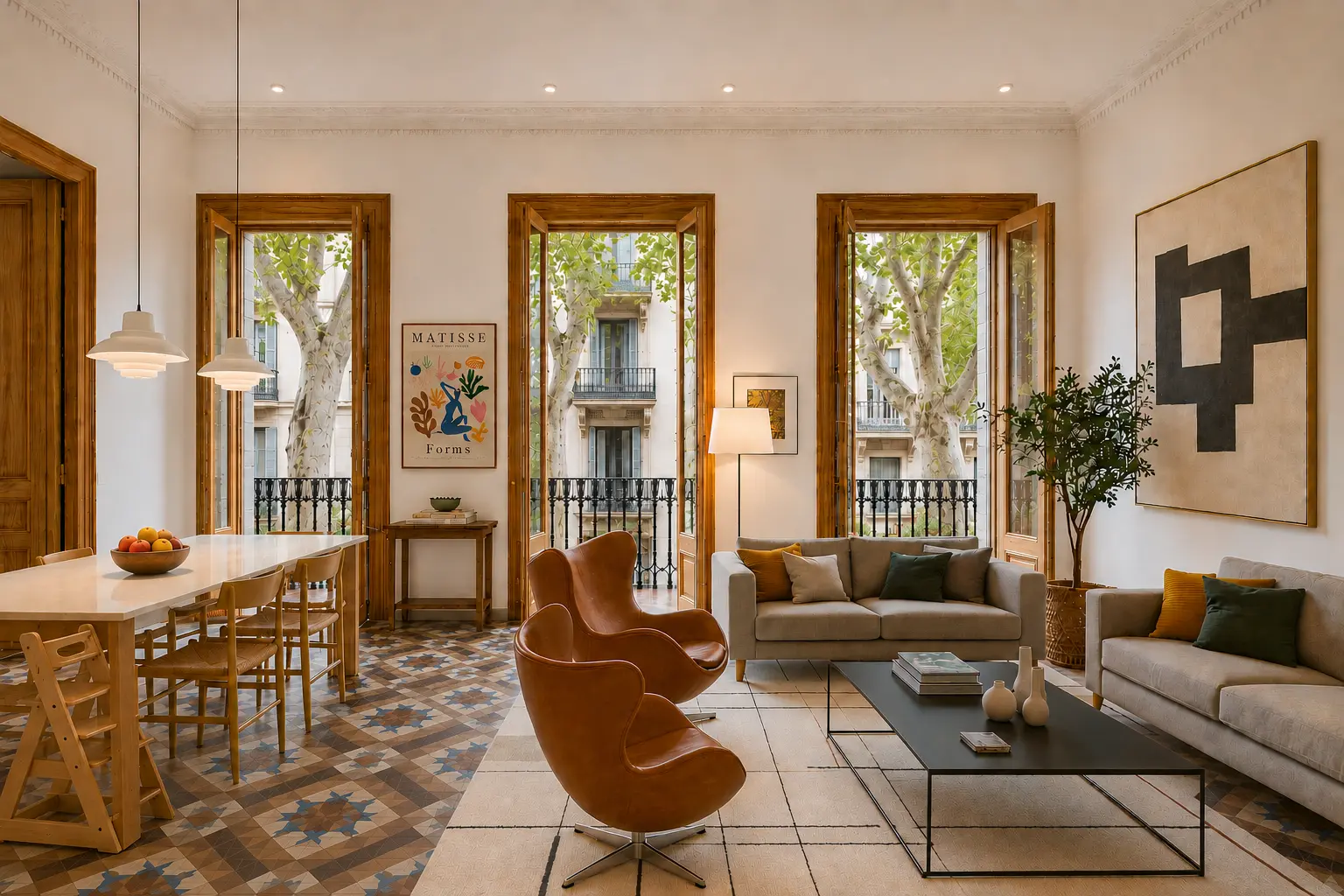 Wohnzimmer, Wohnung in Barcelona: maßgefertigter Teppich