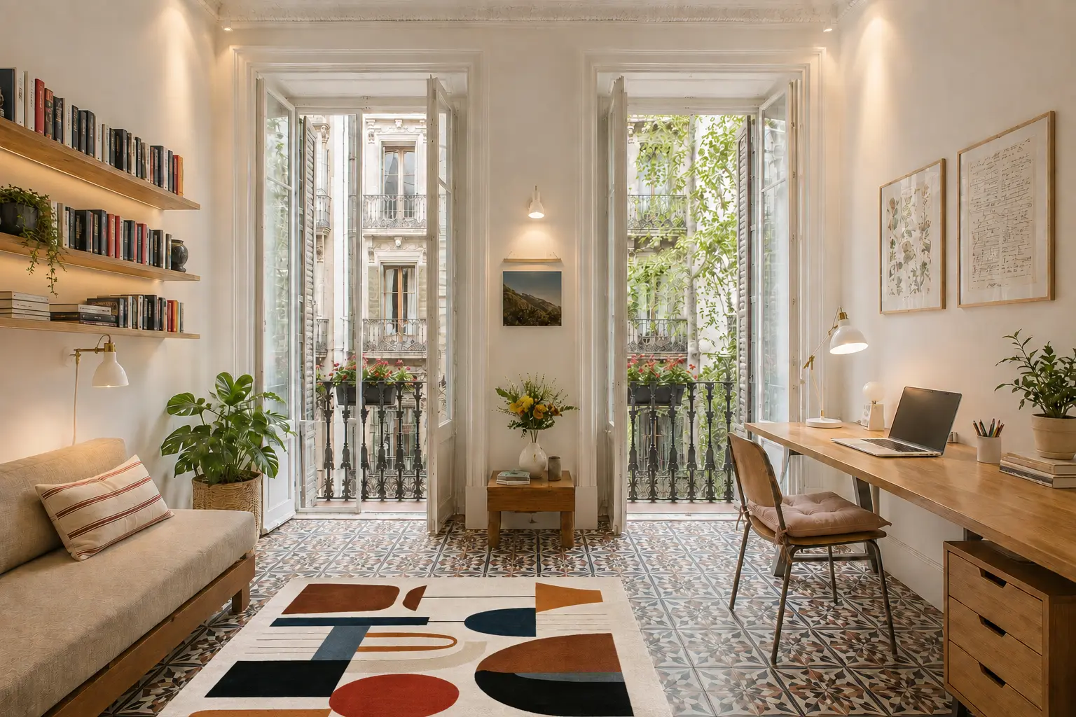 Arbeitszimmer, Wohnung in Barcelona: maßgefertigter Teppich, Ansicht 2