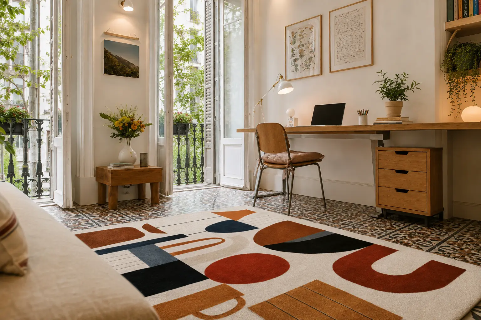 Arbeitszimmer, Wohnung in Barcelona: maßgefertigter Teppich