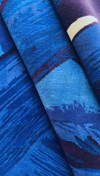 Vibrant custom rug based on impressive blue artwork