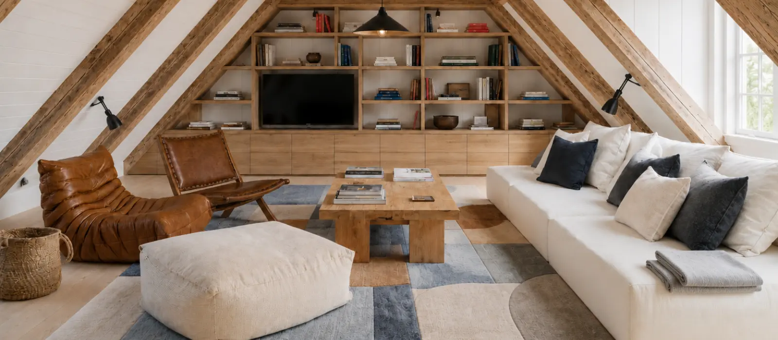 Mysig, skräddarsydd matta inspirerad av skandinavisk hygge och naturen, på vinden